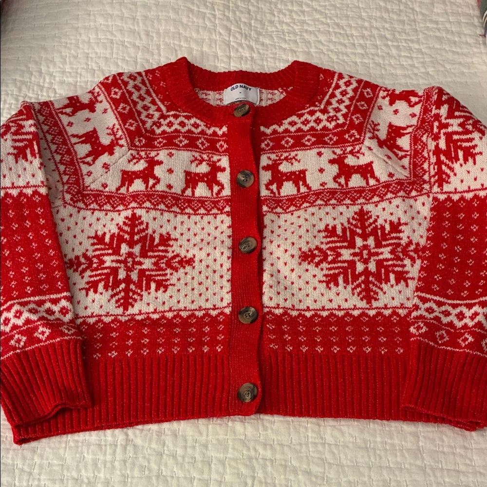 Old Navy Red and White Holiday Cardigan
